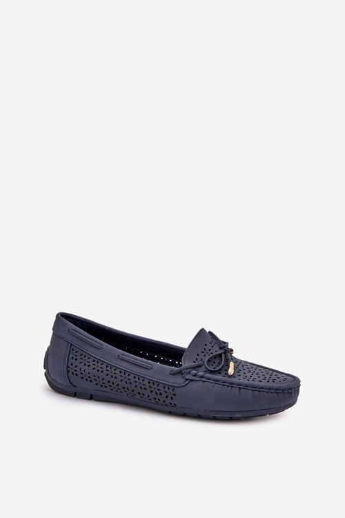 Women's moccasins with perforated pattern and lacing in navy Mirisa