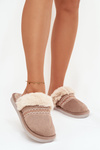 Women's slippers with fur and embroidery Khaki Devianne