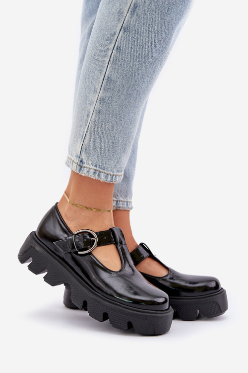 Lacquered Leather Loafers With Buckle Black Zazoo 20183