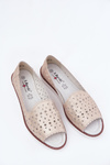Leather Perforated Ballet Flats With Open Toes S.Barski LR51-922 Beige