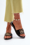 Women's Sandals With Eco Leather Decoration On Flat Heel Black Sadria