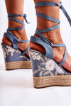 Fashionable tied wedge sandals Blue Recife