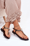 Ladies Flat Sandals With Crystals Black Fiolalia