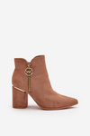 Women's Heeled Boots With Pointed Toes Eco Suede Warm Brown Raisha