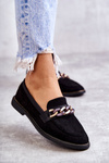 Women's Suede Loafers With A Chain Black Noli