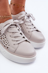 Sneakersy Ażurowe Na Platformie Skóra Naturalna Szare Peilaeno 24SP18-6880