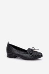 Lacquered Perforated Ballet Flats With Bow Eco Leather Black Amepitrea
