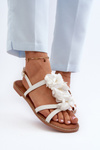 Women's Flat Sandals Adorned with White Flower Decorations Abidina