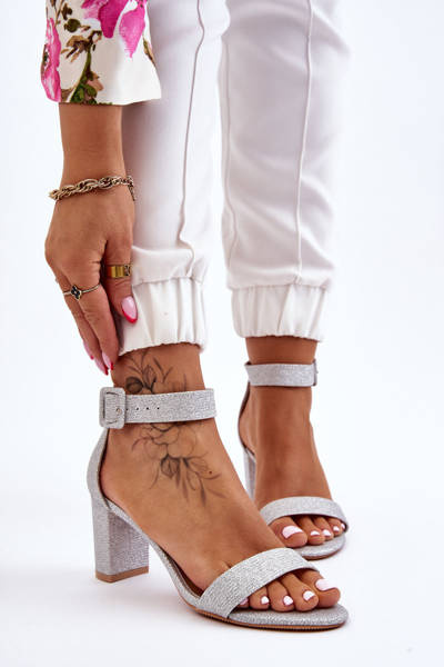 Glossy Heel Sandals Silver Maxim