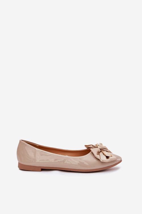 Glossy Ballerinas With Bow And Golden Brooch Dark Beige Rivona