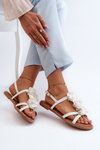 Women's Flat Sandals Adorned with White Flower Decorations Abidina