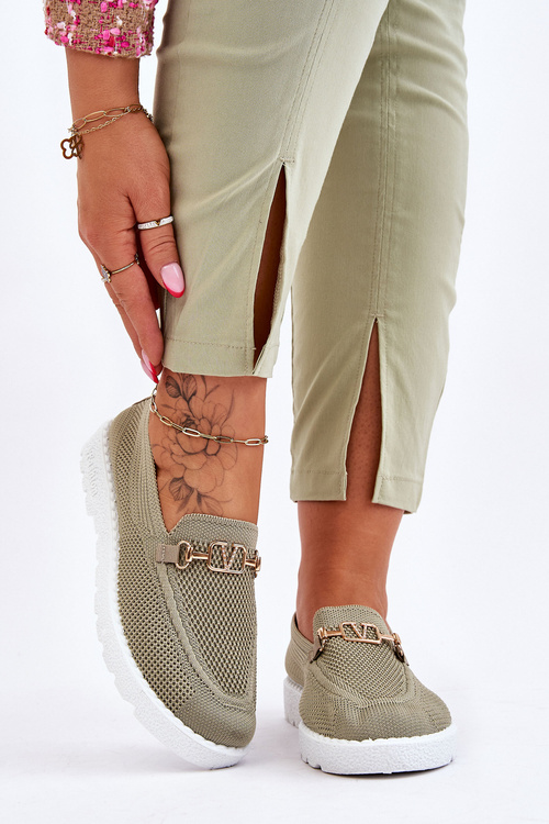 Tenisówki Damskie Wsuwane Slip-On Ozdoba Zielone Alena