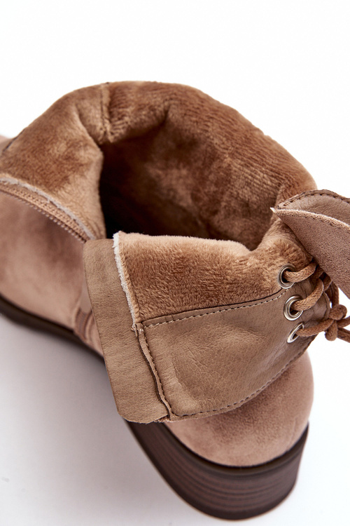 Women's Suede Ankle Boots on Flat Heel Beige Keresa