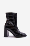 Leather High Boots Snake Pattern Black Kornell