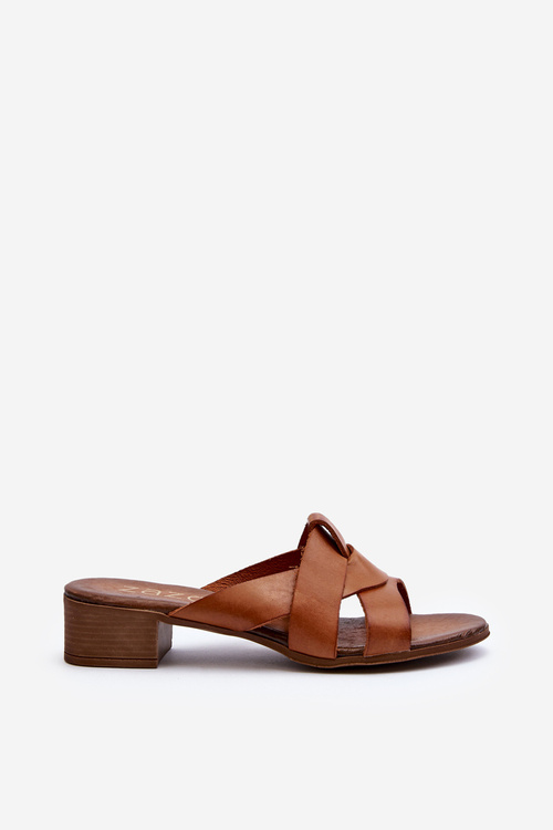 Klapki Niski Obcas Skóra Brązowe Zazoo 40236