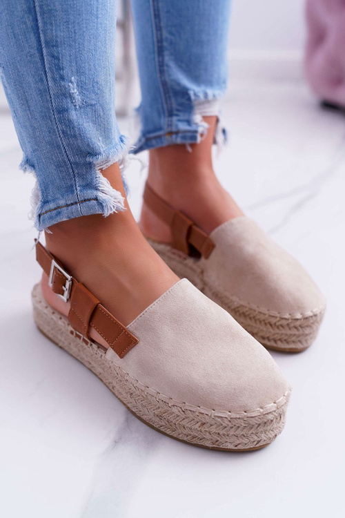 Women's Suede Platform Espadrilles Beige Parteno