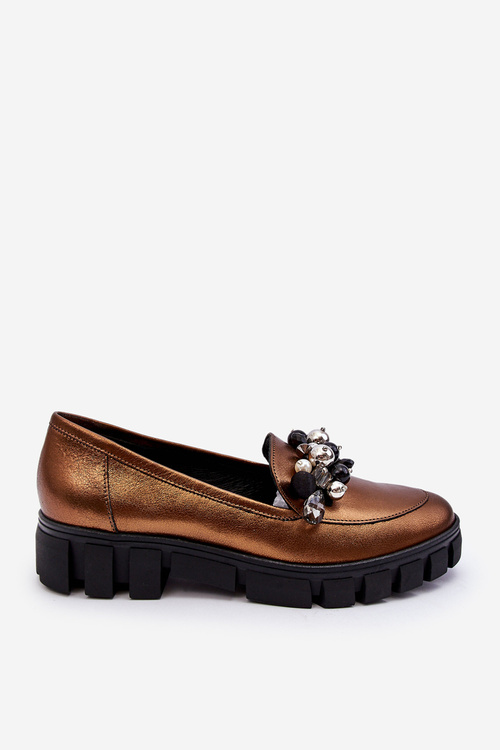 Women's Loafers On The Platform Laura Messi 2392 Dark Gold