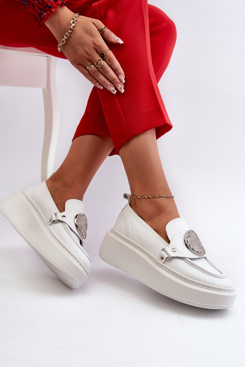 White Leather Loafers with Ornament Zazoo 3486