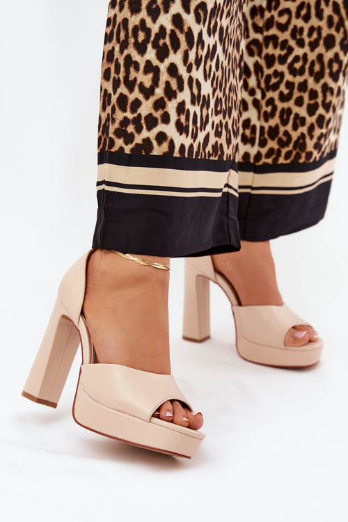 Womens Sandals On A Heel And Platform Eco Leather Beige Lomman