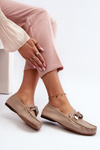 Women's Leather Moccasins with Decoration Laura Messi 2761 Beige