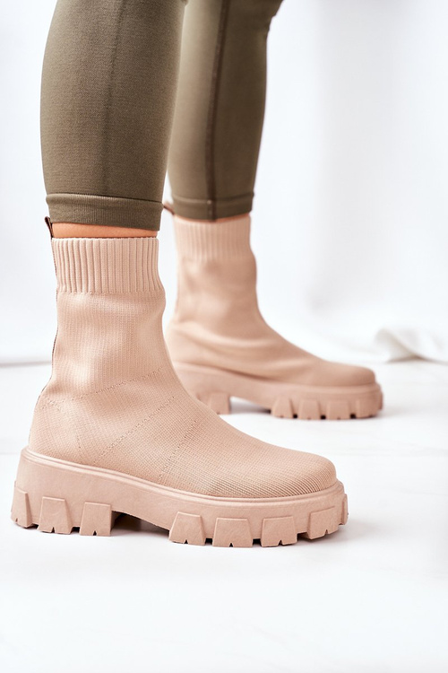Elastic Fabric Boots On The Platform Beige Inspiration