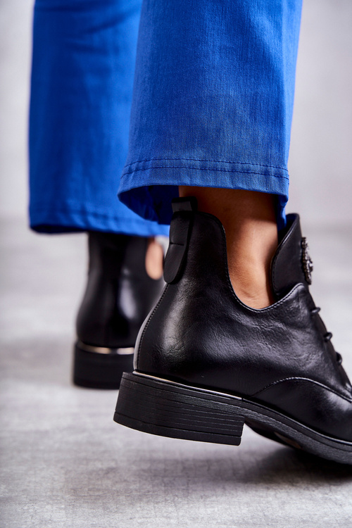 Leather Lace-up Boots With Cutouts Black Fabiana