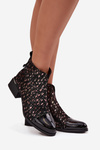 Patent Leather Women's Ankle Boots Made of Genuine Leather with Low Heel D&A LZ52-960 Black