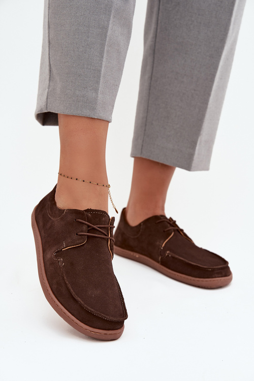 Damskie Zamszowe Półbuty Typu Barefoot Czekoladowe Zazoo 327