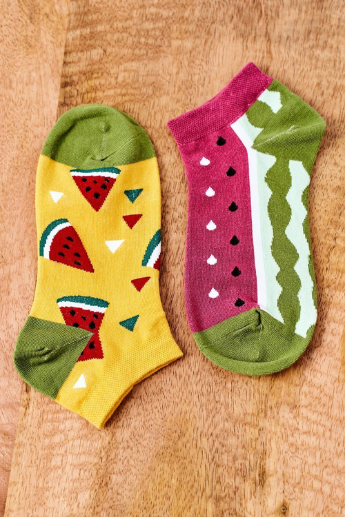 Mismatched Socks With Watermelons Yellow-Green