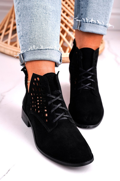 Women's Openwork Boots Suede Black Susannah