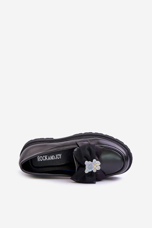 Eko Skórzane Mokasyny Dla Dziewczynki Z Kokardką Czarne Avallesa