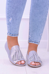 Laura Messi 1701 Leather Grey Peep Toe Lendo Ballerinas