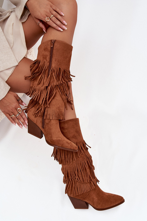 Insulated Cowboy Boots Women's With Fringes Camel Brivina