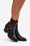 Damskie Botki Obcas Słupek Ocieplane Z Ozdobnym Elementem Czarne Jurelle