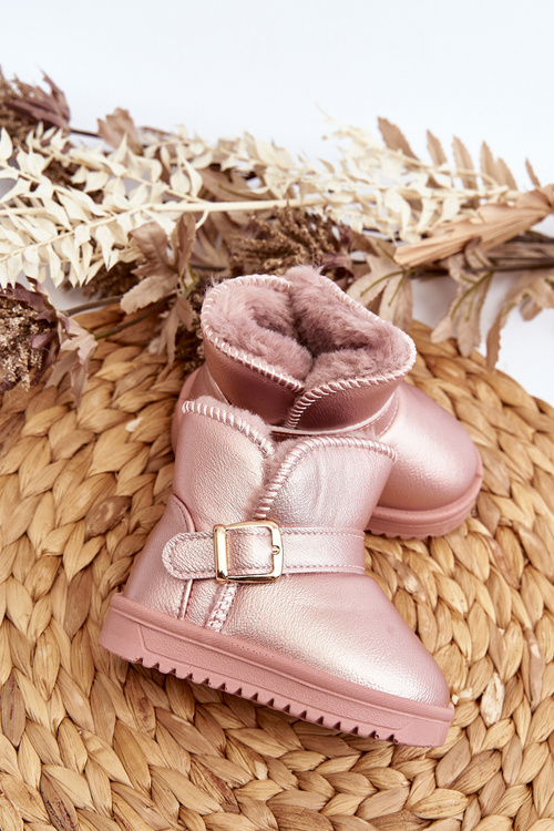 Children's Eco Leather Snow Boots with Pink Strap Orinor