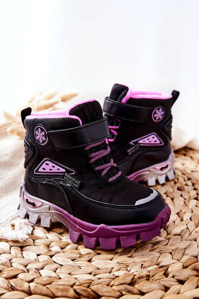 Children's Insulated Snow Boots Velcro Black and Pink Tannis