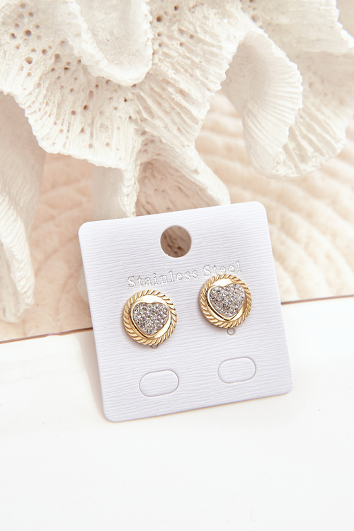 Golden Stainless Steel Heart and Circle Earrings