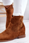 Botki Zamsz Ażur Damskie Ukryty Koturn Camel Solene