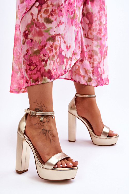 Leather Sandals On A High Bar And Platform Golden Sky Dream