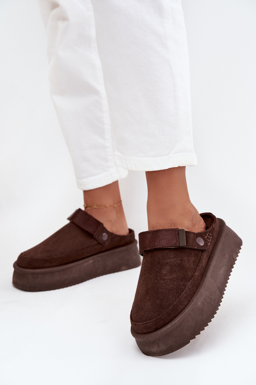 Damskie Śniegowce Eko Zamszowe Platforma Rzep Czekoladowe Jorielle