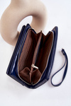 Women's Large Leather Wallet With A Zipper Navy Blue Shiness