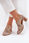 Women's Leather Perforated Ankle Boots Maciejka 04962-43 Beige-Gold
