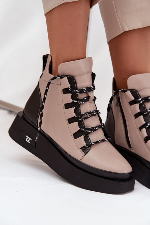 Leather Women's Platform Boots with Lining Artiker 55C0884 Beige