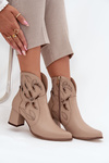 Leather Openwork Women's Ankle Boots On Heel Zazoo 3647 Light Beige