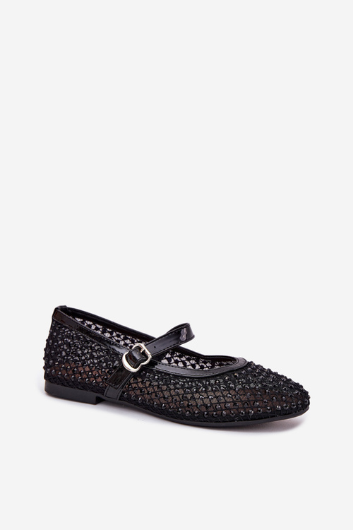 Embellished Women's Ballerinas With Strap And Buckle Black Avirae