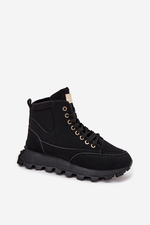 Damskie Trapery Ocieplane Sznurowane Platforma Czarne Marivira