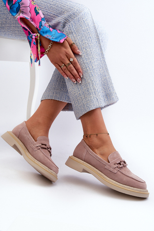Women's Suede Loafers with Flat Heels and Decorative D&A TW101 Dirty Pink