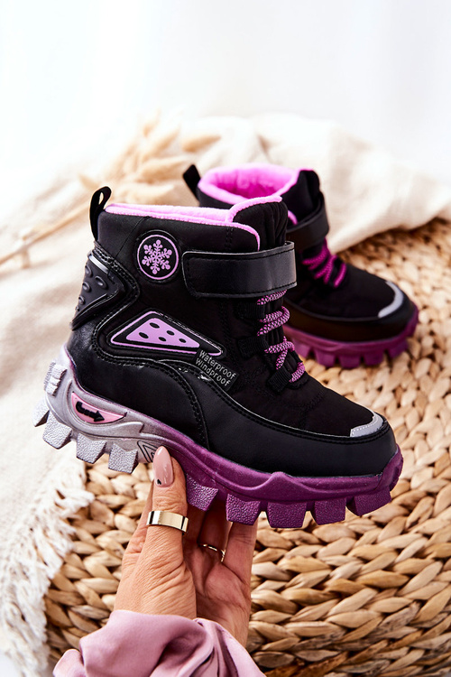 Children's Insulated Snow Boots Velcro Black and Pink Tannis