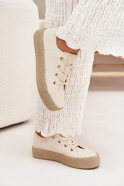 Women's Platform Sneakers With Braiding Beige Princa