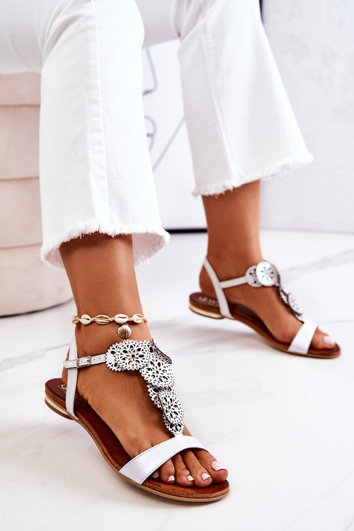 Leather Openwork Sandals Lewski Pearl 3049 White